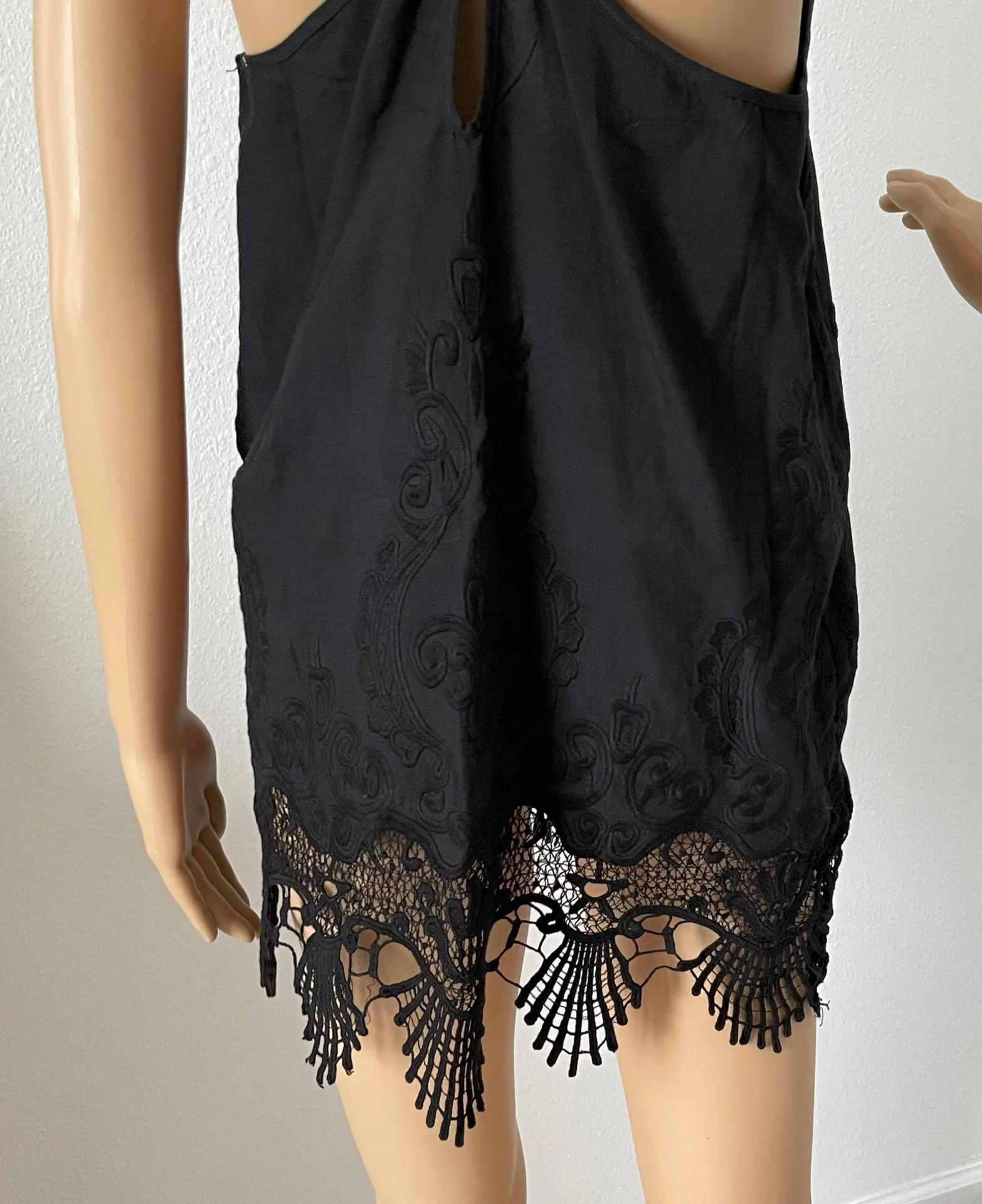 Black Lace Trim Tank Blouse Medium - Image 2