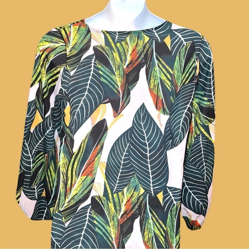 Cute slip over blouse with puffy sleeves, vneck. Green Size L - Image 8