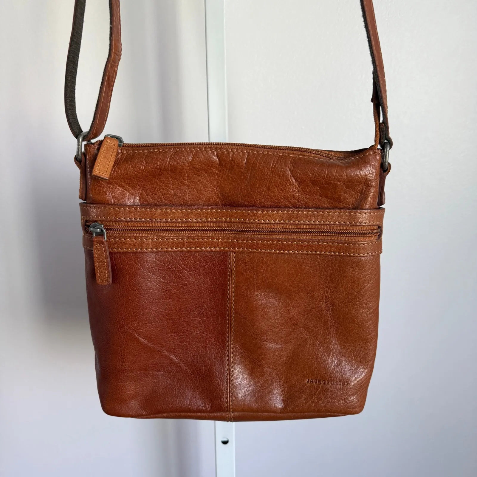 Jack Georges Leather Crossbody Bag Brown Multi‎ Pocket Shoulder Bag Purse - Image 2