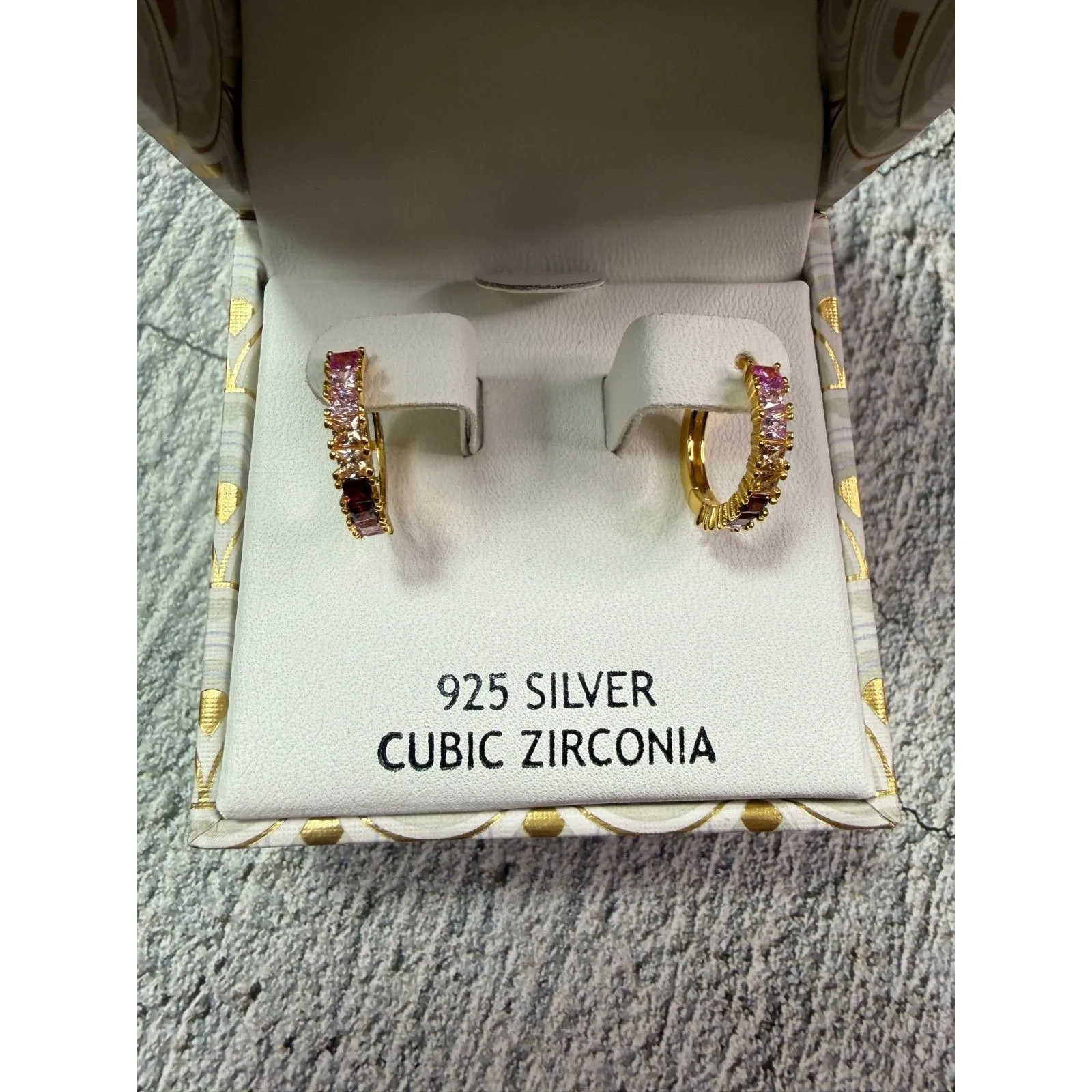 NIB Nanette Lepore Vermeil 925 Sterling Pink & Clear CZ Huggie Hoop Earrings - Image 2