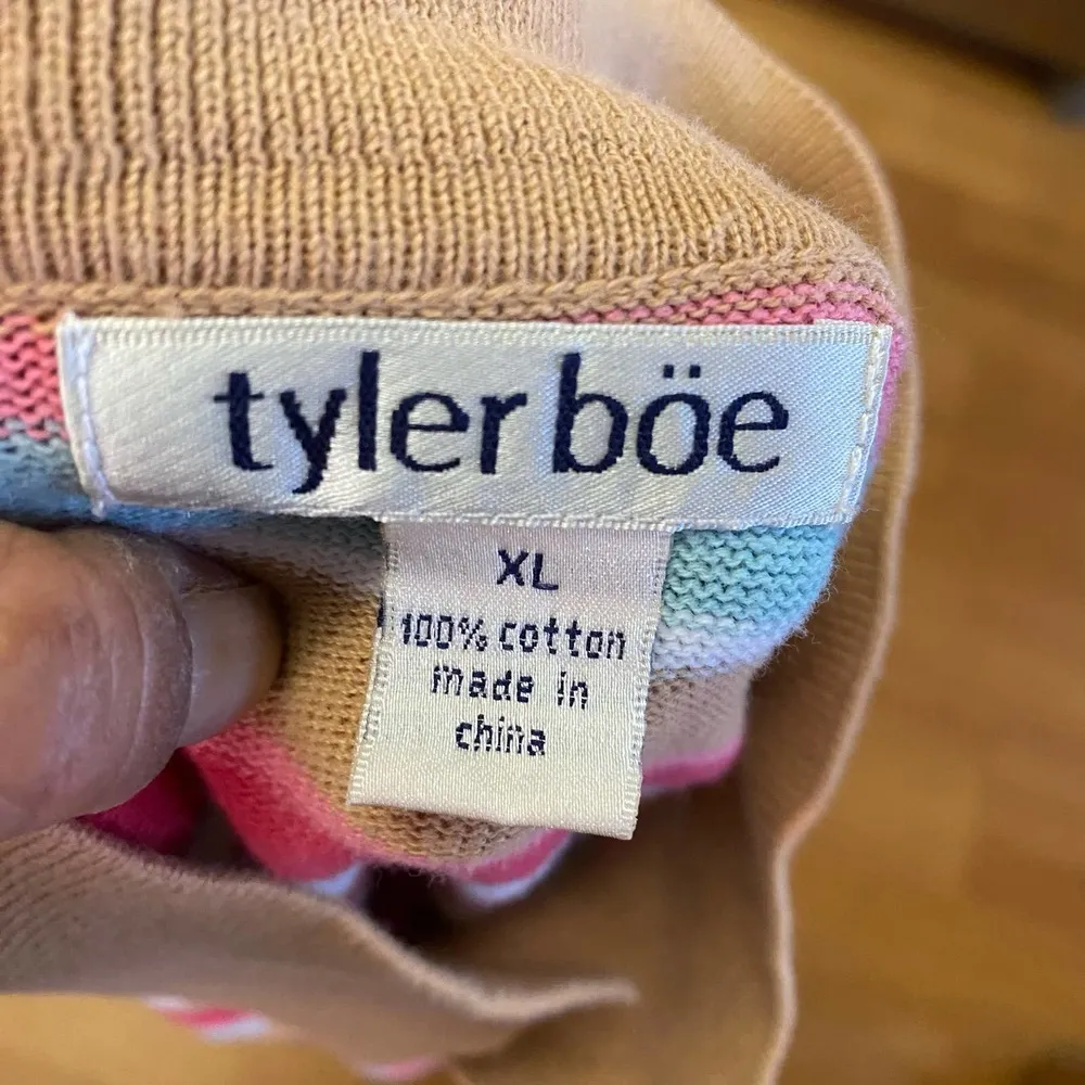 Tyler Boe Striped Collared Lightweight Knit Coastal Preppy Minimalist Career Sw… Brown Size XL - Image 5