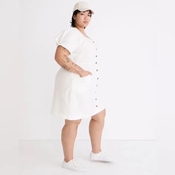 NWT‎ Madewell Linen Cotton Puff Sleeve Mini Dress in Lighthouse Cream Size 26W - Image 2