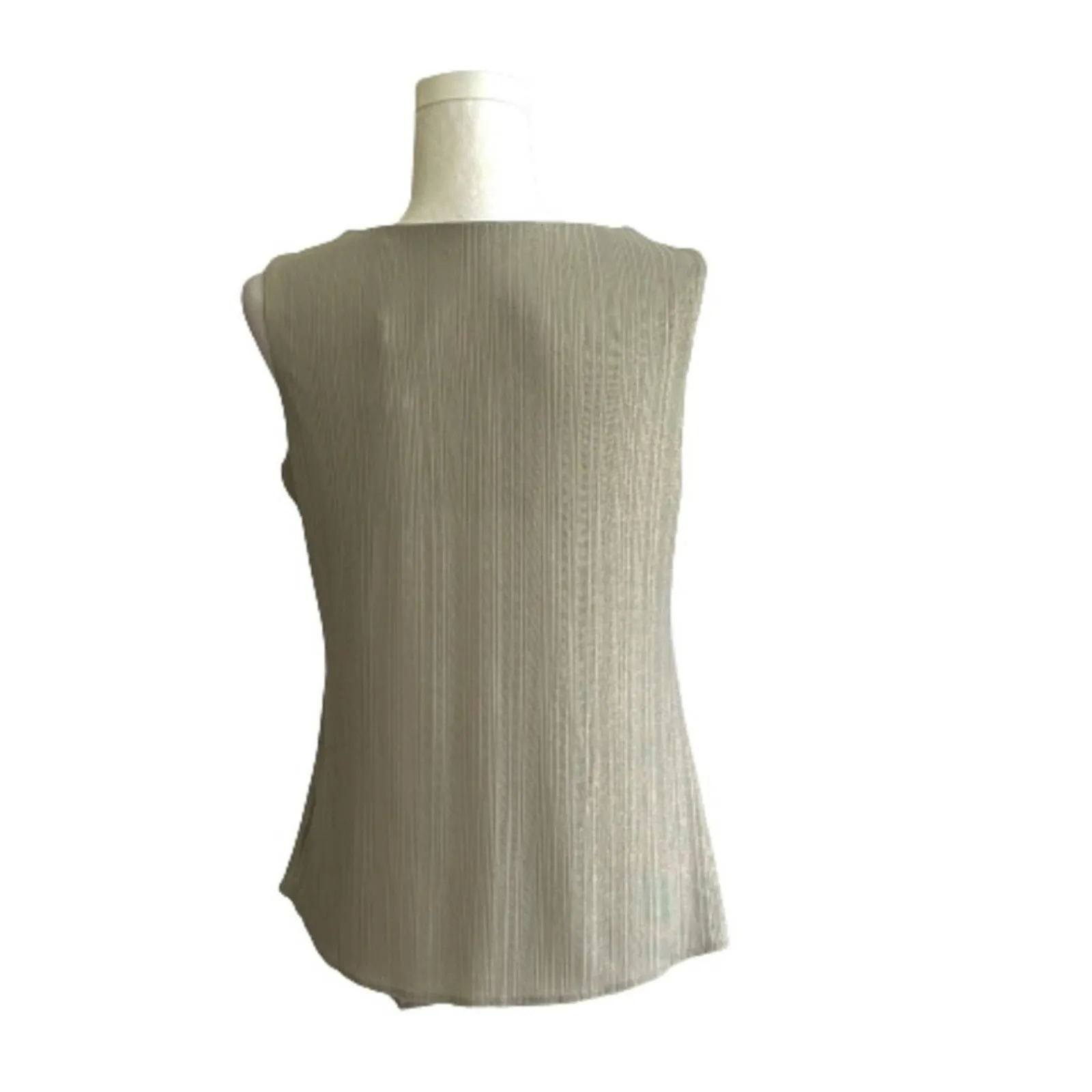 Tahari Blouse Top Taupe Green Gold Sleeveless Ruched Side Asymmetric Dressy XS - Image 5