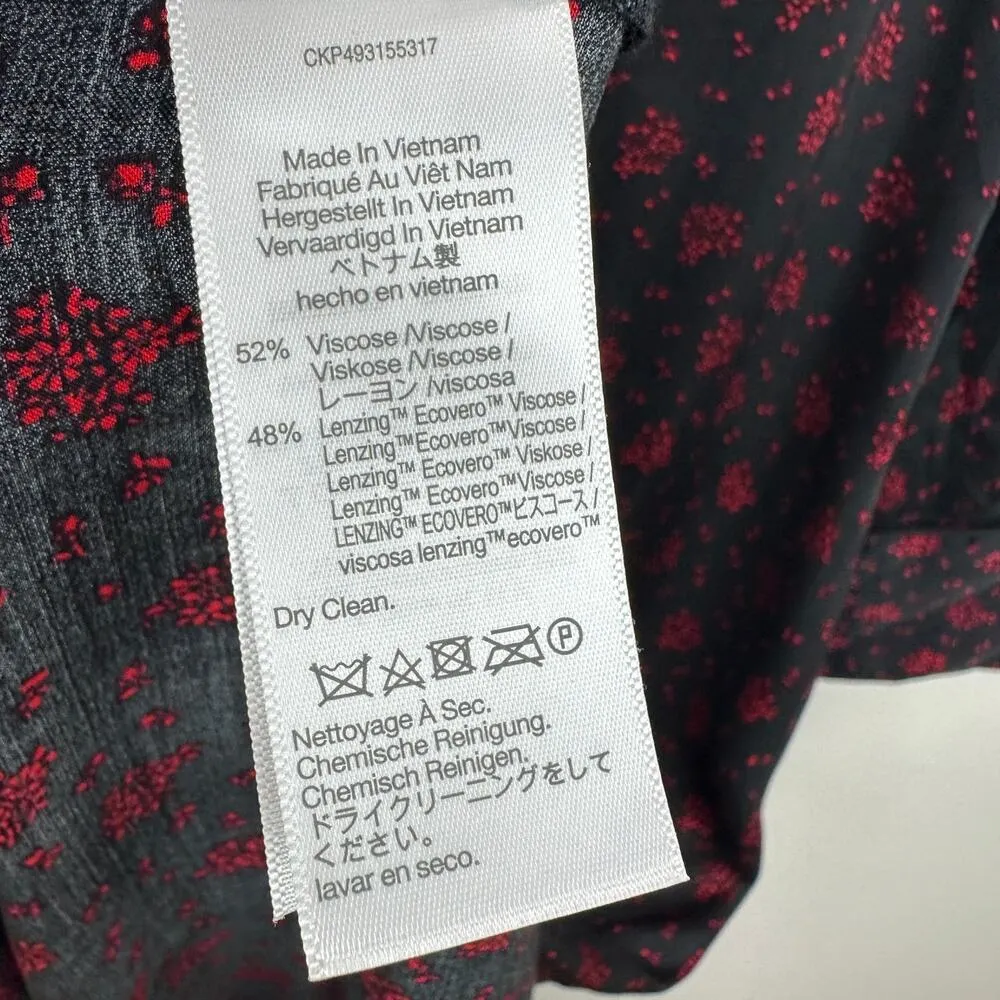 Madewell Button Front Midi Shirtdress Floral Viscose Satin Black US 14 NWT - Image 9