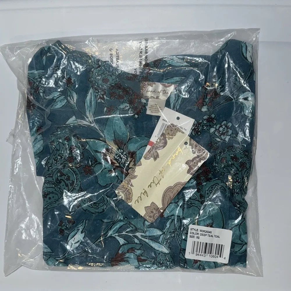 Band of the Free SYBILLE TEAL Blue FLORAL CROSSOVER CROP TOP Blouse Women’s XS - Image 11