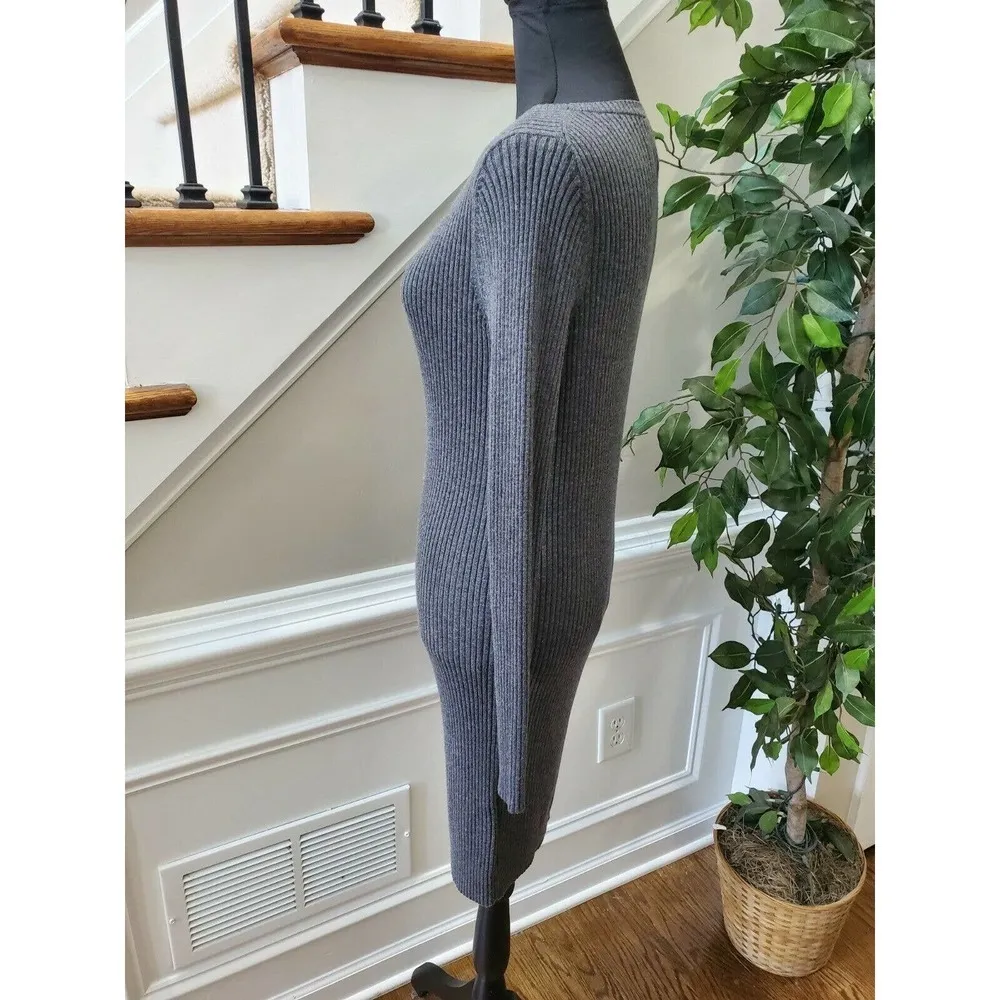 Gap Women's Solid Gray Nylon Scoop Neck Long Sleeve Knee Length Dress Size XS - Image 5