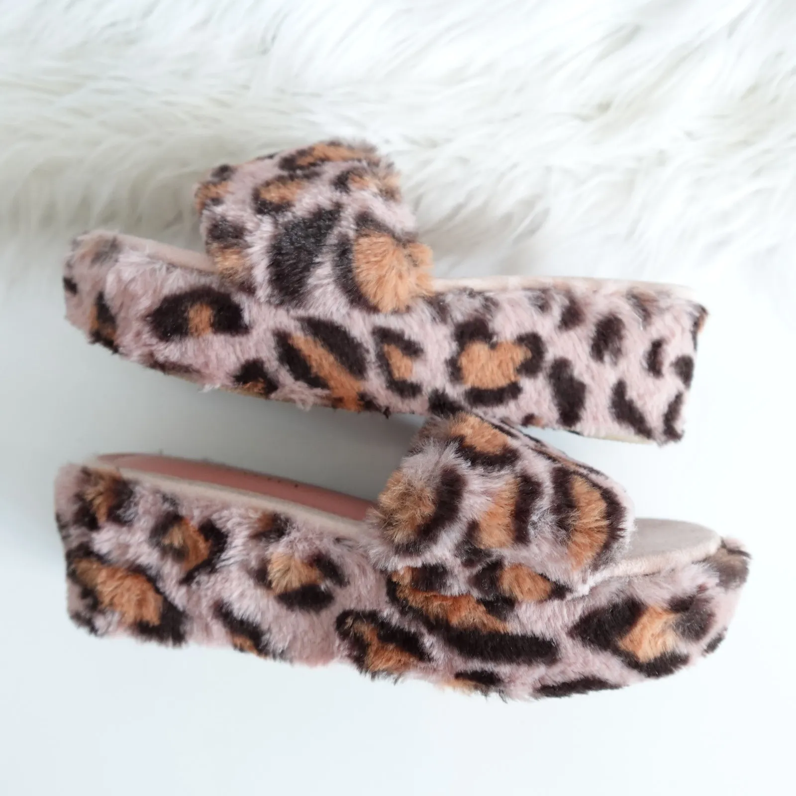 Liliana Cute Fuzzy Y2K Aesthetic Pink Fluffy Leopard Platform Slide Sandals - Image 6