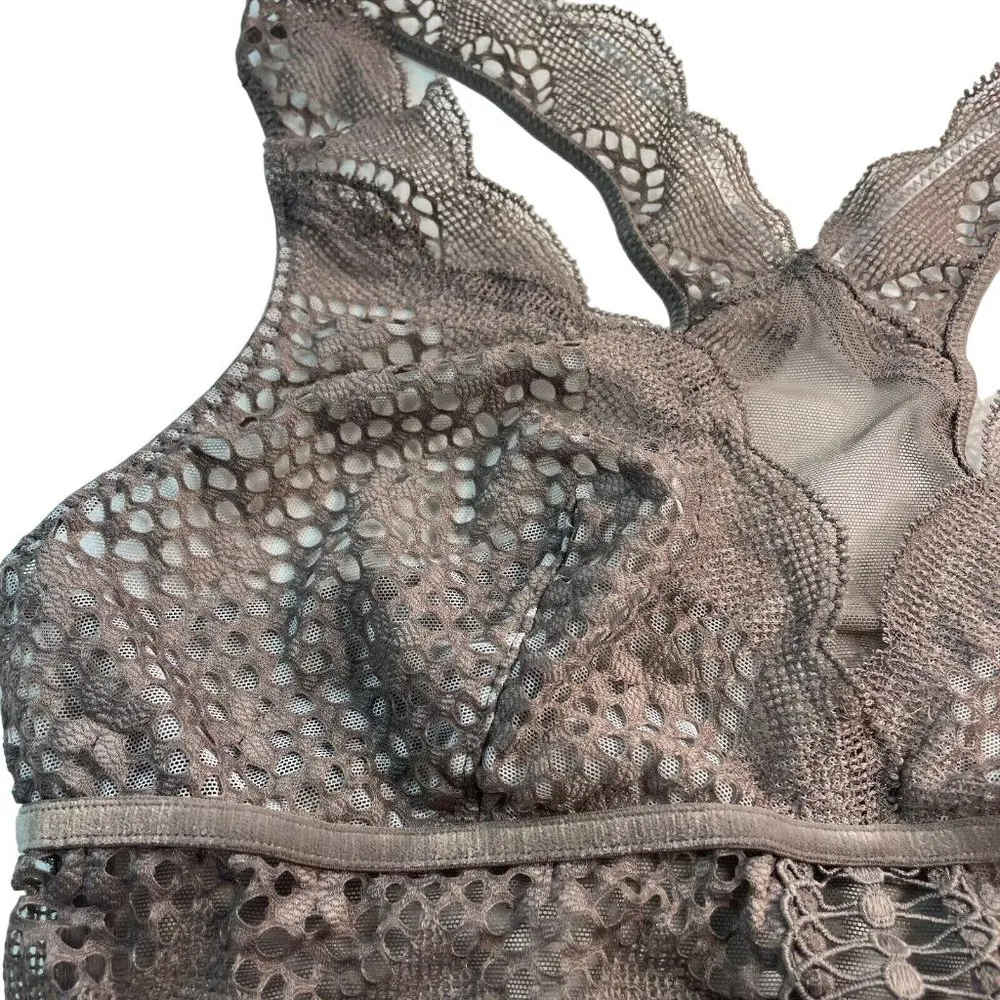 Victorias Secret Lace Bralette Brown Lace Straps Mesh Back Small u - Image 2
