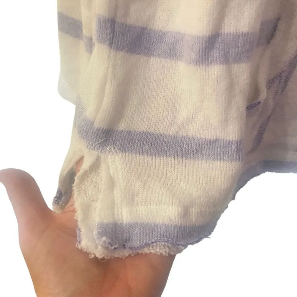 Ocean Drive Hoodie – Large, Blue and White Striped Pullover with Raw Hem - Image 3