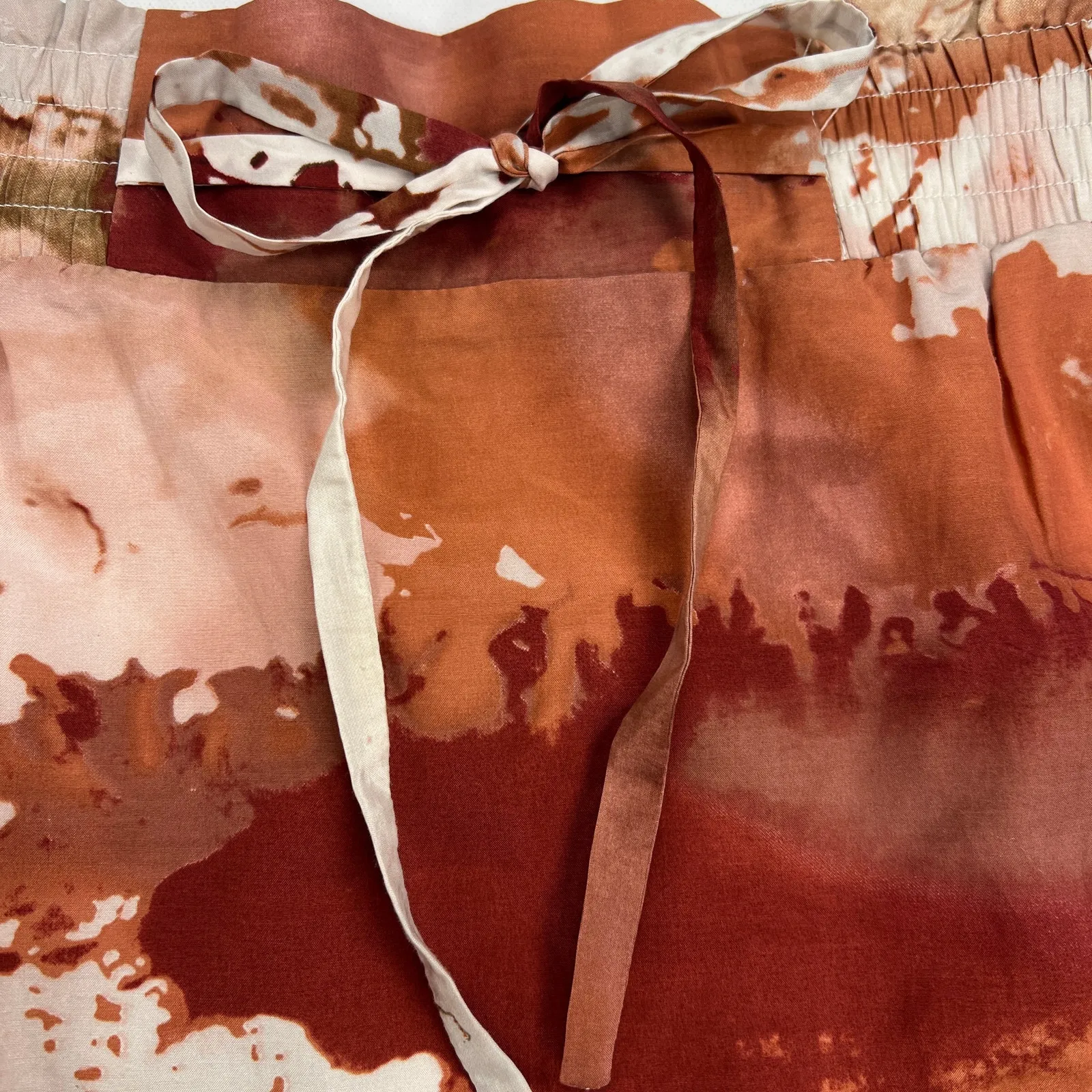 Vivienne Tam Watercolor Abstract Silk Blend Maxi Skirt Terra Cotta Cream Size 8 - Image 8