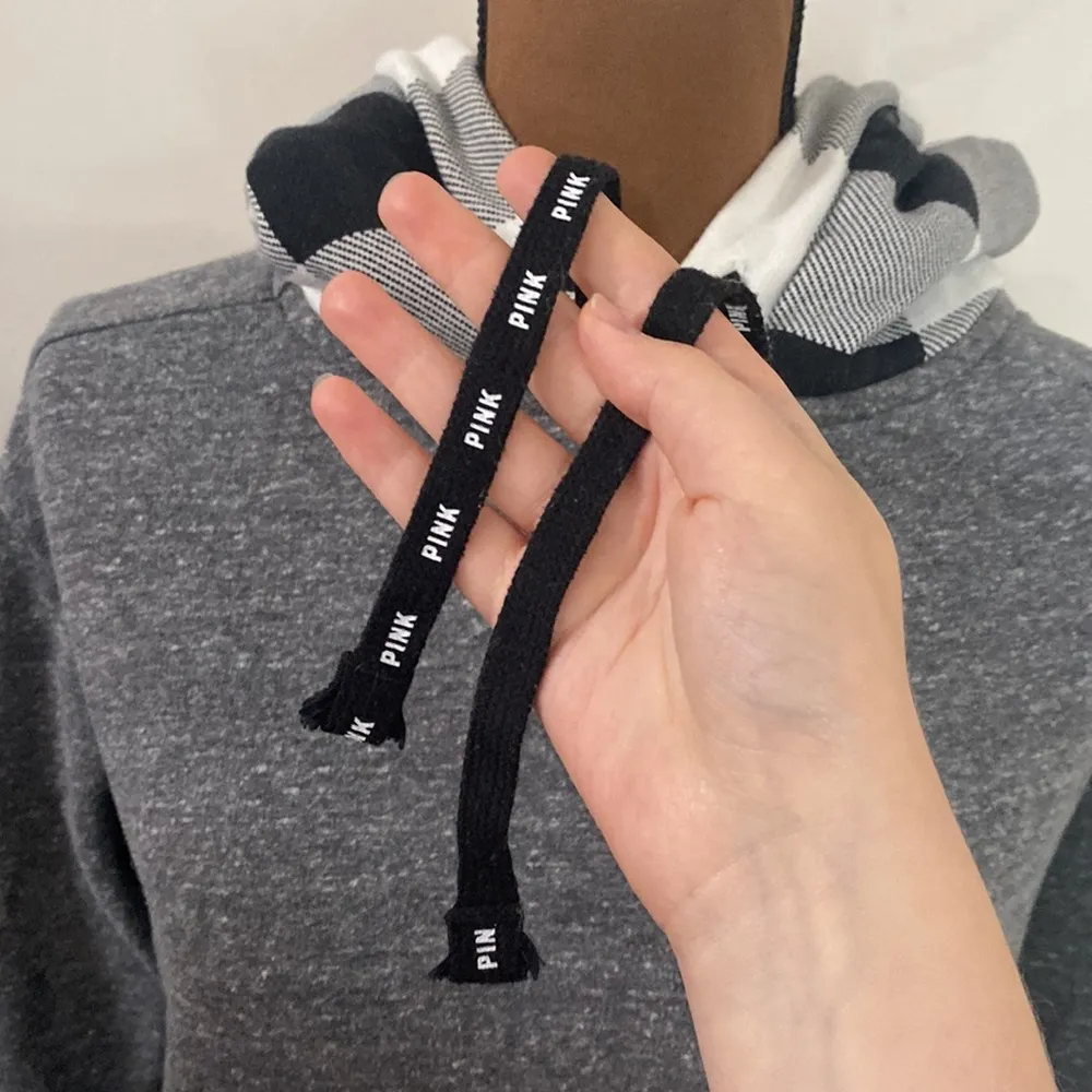 Pink Victoria’s Secret Sherpa lined plaid hood campus sweatshirt grey size XS - Image 7