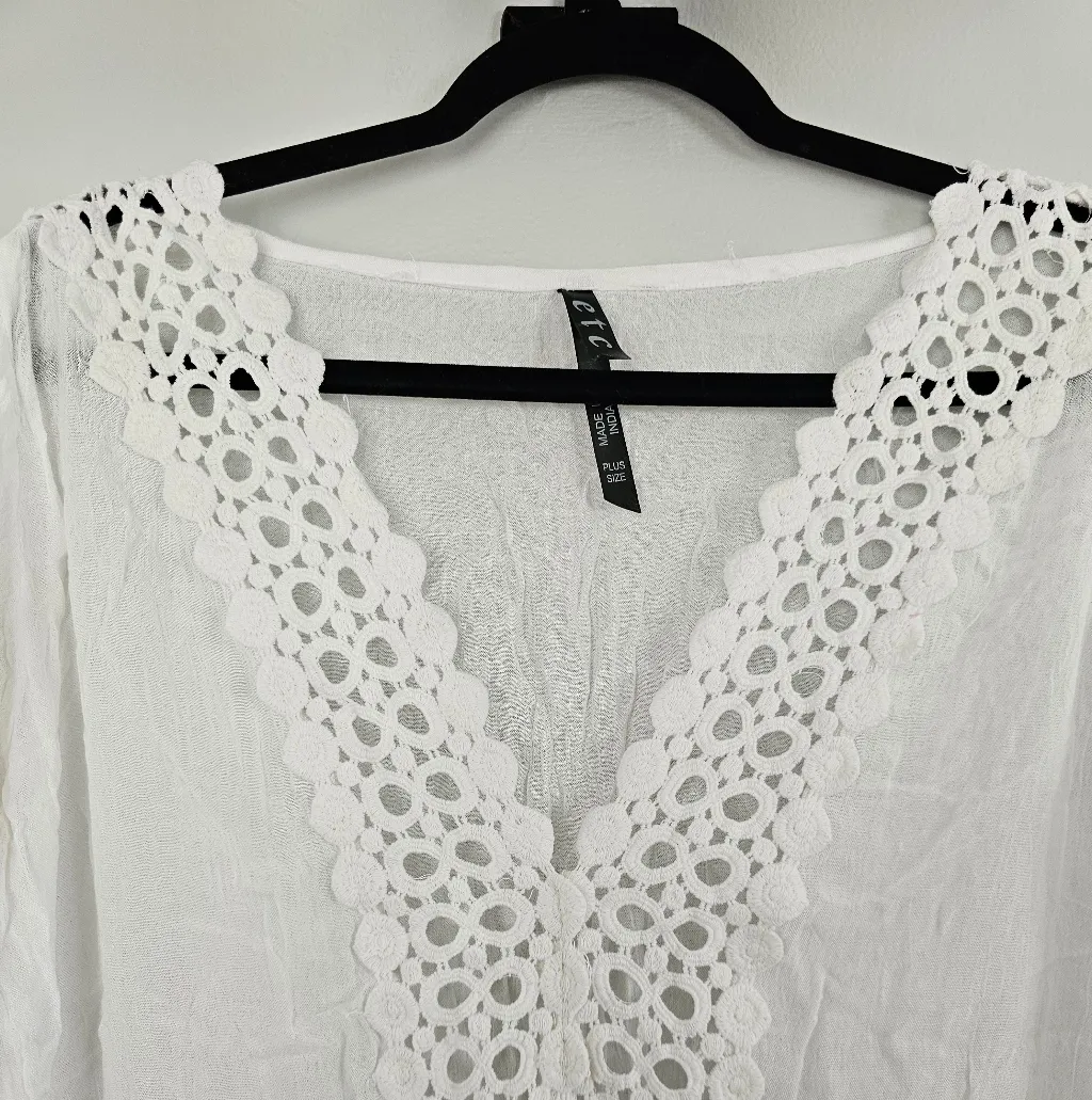 Etc White Sheer Blouse LSwimsuit Coverup Size 1X - Image 3