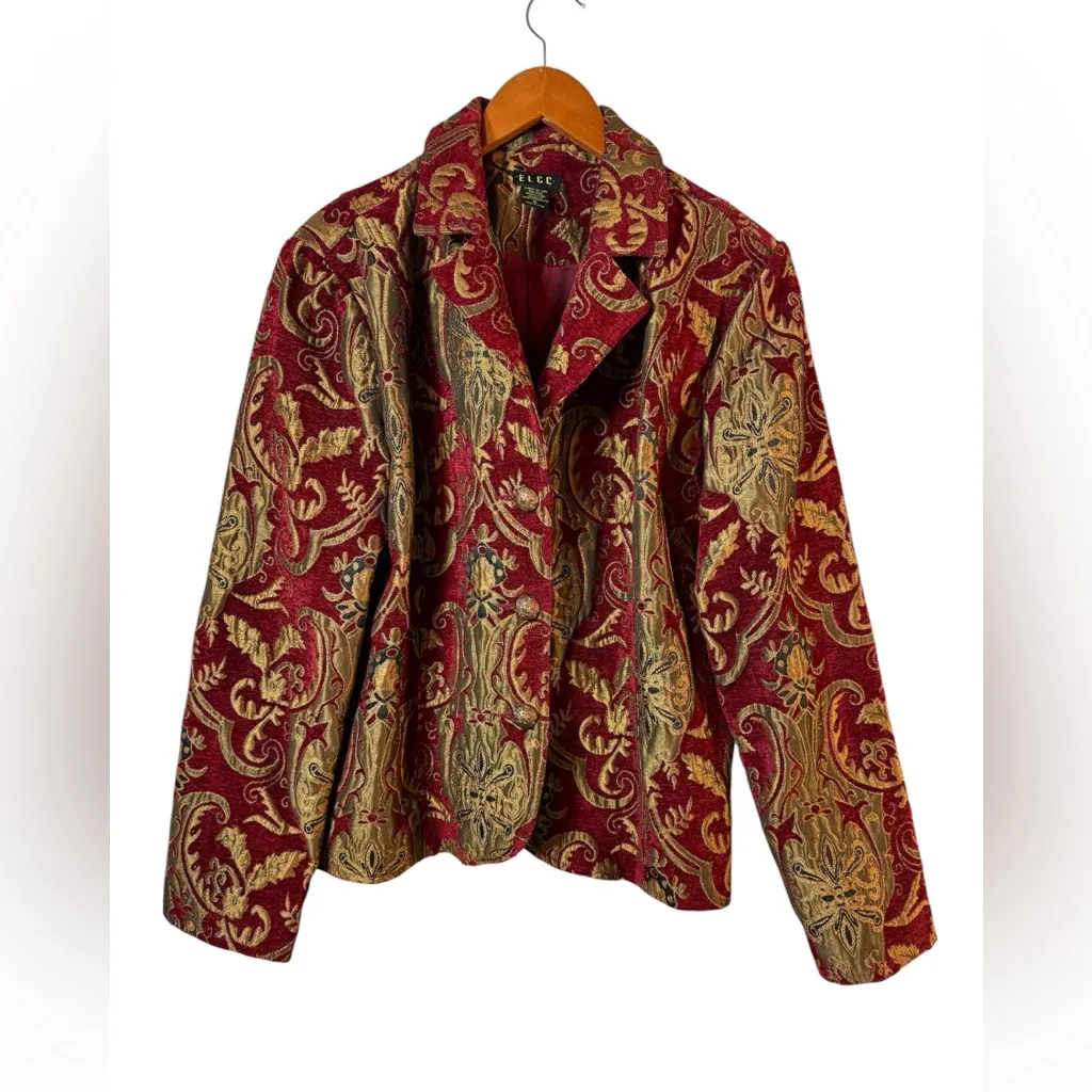 VTG ELLC Luxurious Red and Gold Patterned Blazer size XL - Image 4