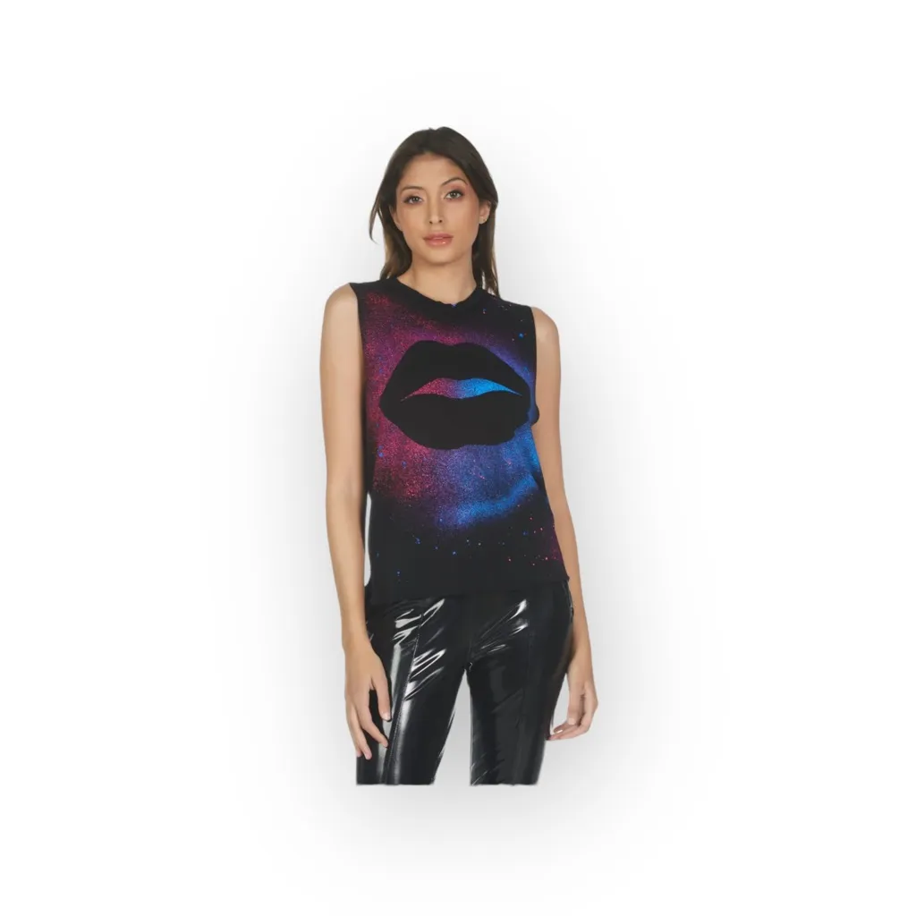 Lauren Moshi ᨎ Kizington Galaxy Lip Sleeveless Tank Top ᨎ Black Splatter ᨎ XL ᨎ - Image 15