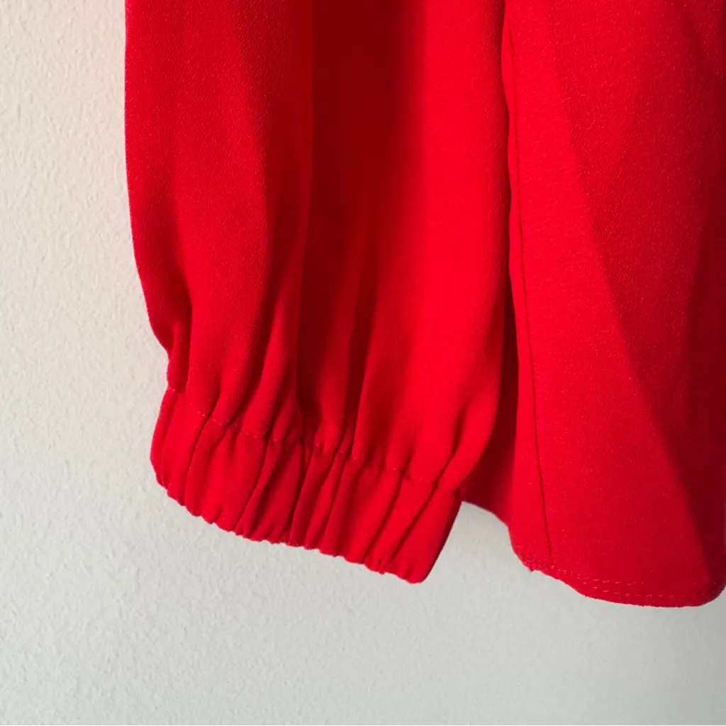 Pomander Place Carlota Peplum Blouse in Red Long Sleeve Top Ruched Flowy Keyhole - Image 8