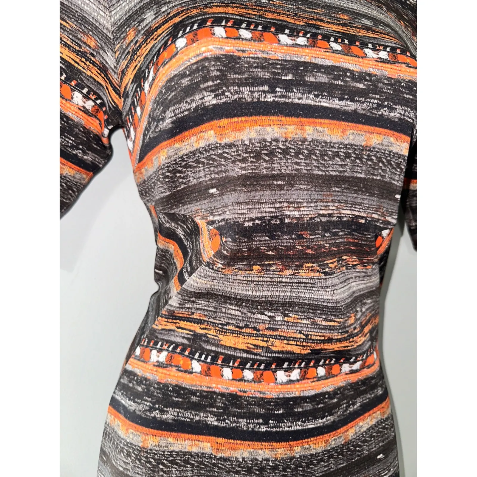 W by Worth Womens Size 0 Black Orange Striped‎ Knit Career Cocktail Dress - Image 2