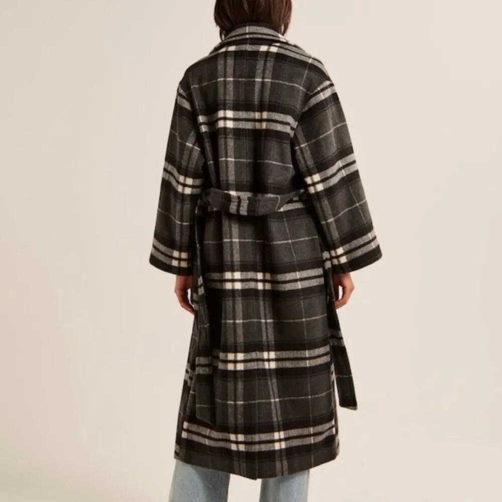 Plaid Wool Blend Belted Blanket Coat - Image 14