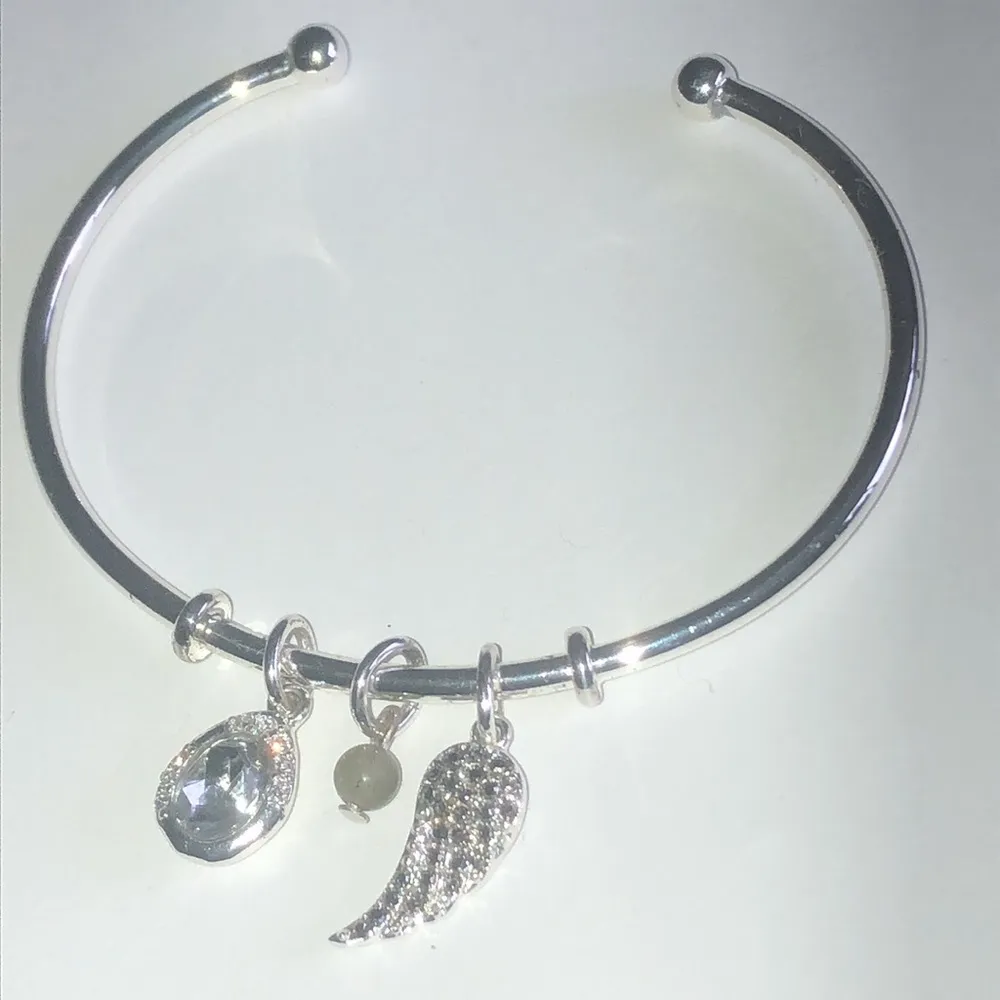 Silver Tone Boho Beaded Dangling Wing Charm Beads Wrap Bangle Bracelet - Image 4