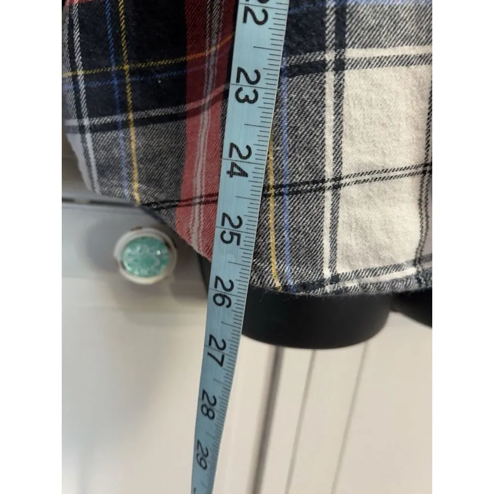 Old Navy Red/White Plaid Flannel Boyfriend  Button Up Long Sleeve Shirt Size L‎ - Image 3
