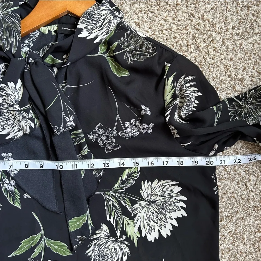 🦋 Who What Wear Black Green Tie Front Long Sleeve Blouse Small - Image 6