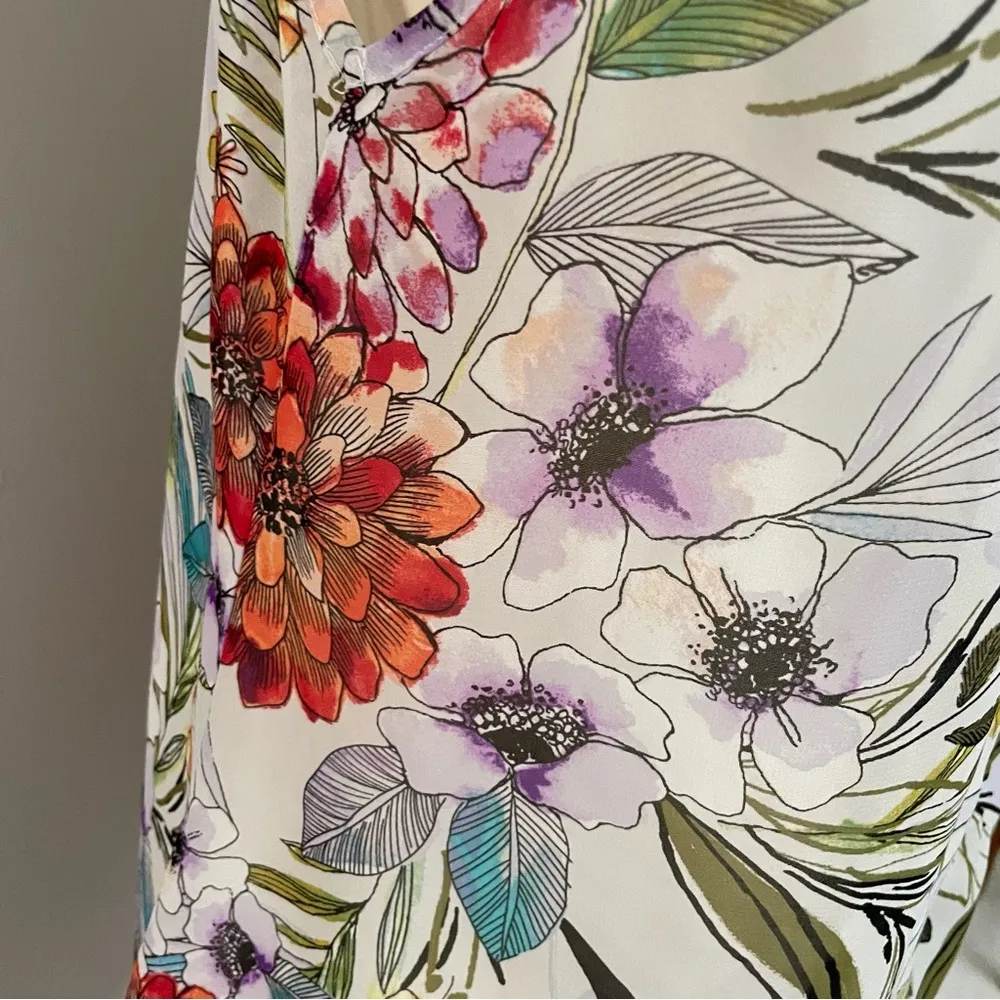 Francescas Tunic Swim Coverup Floral Botanical Criss Cross Asymmetrical Sheer - Image 9