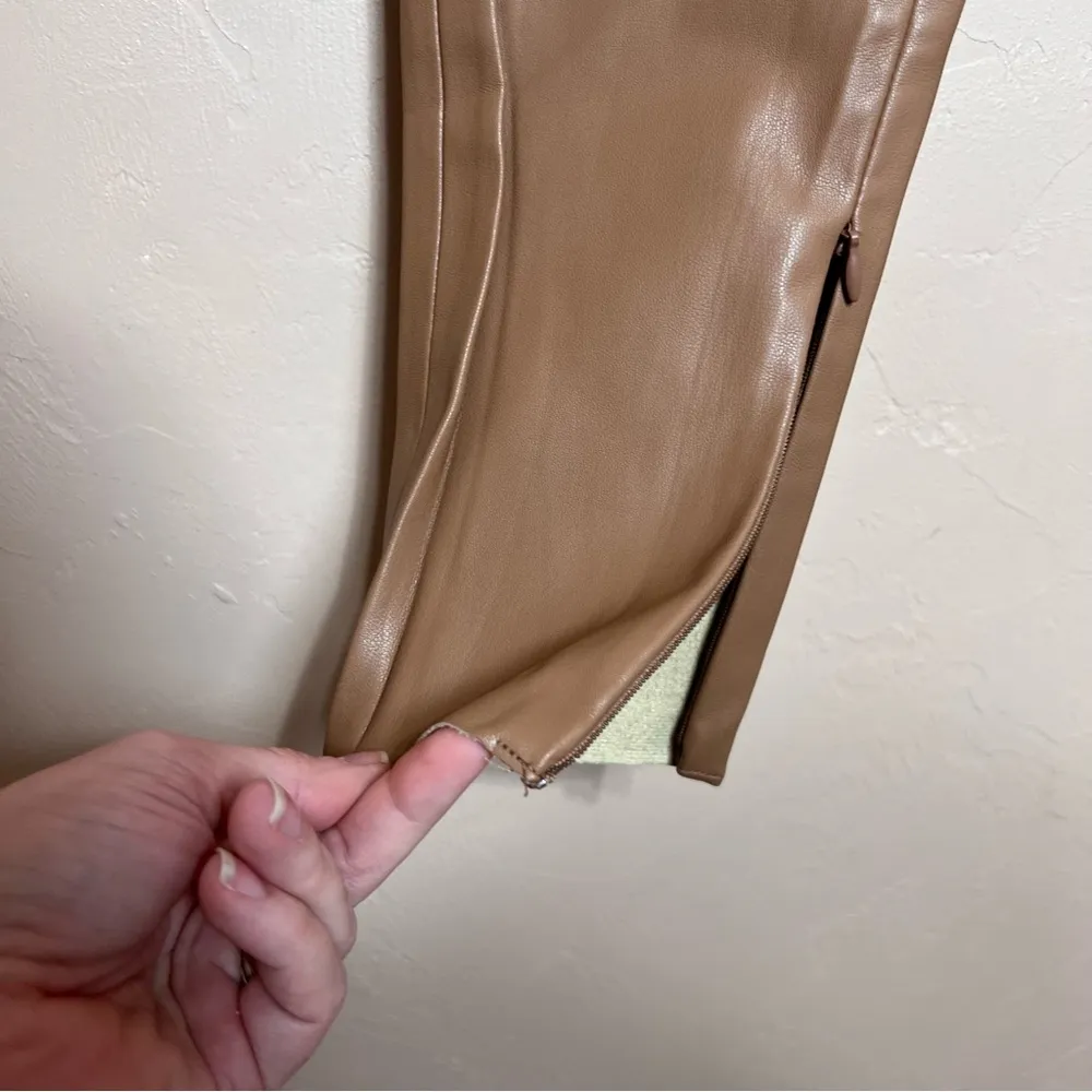 Tan Brown Vegan Faux Leather Pants Leggings Ankle Zipper High Rise Size XS - Image 5