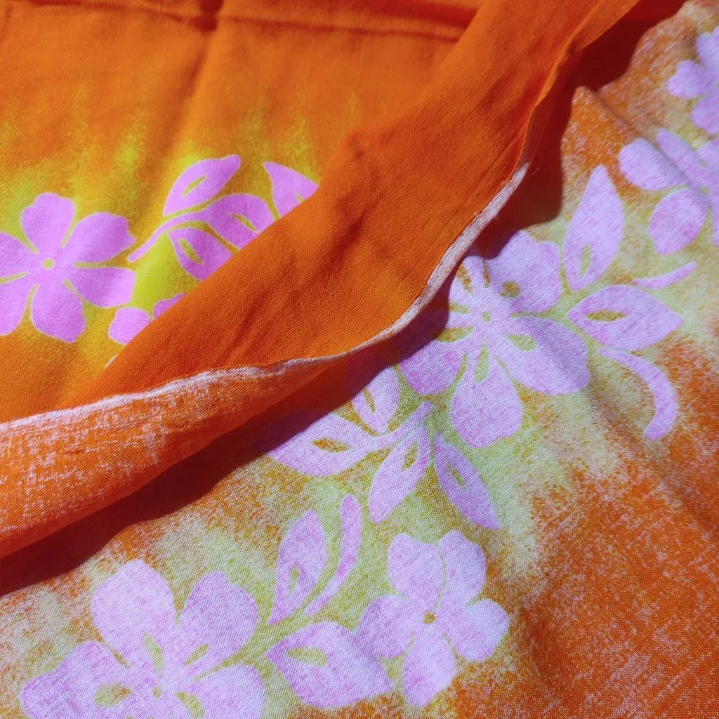 Y2K Floral Hawaiian Sarong Wrap Beach Coverup Orange Pink Floral Fabric 60 by 42 - Image 9