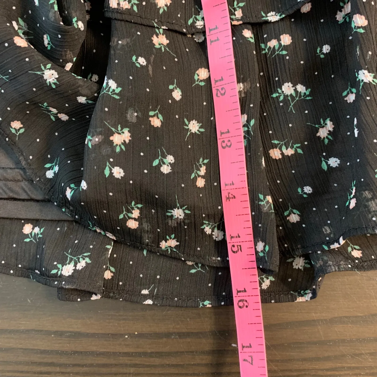 H&M Divided Black Floral Tiered Ruffle Mini Skirt Smocked Waist Small Whimsigoth - Image 9