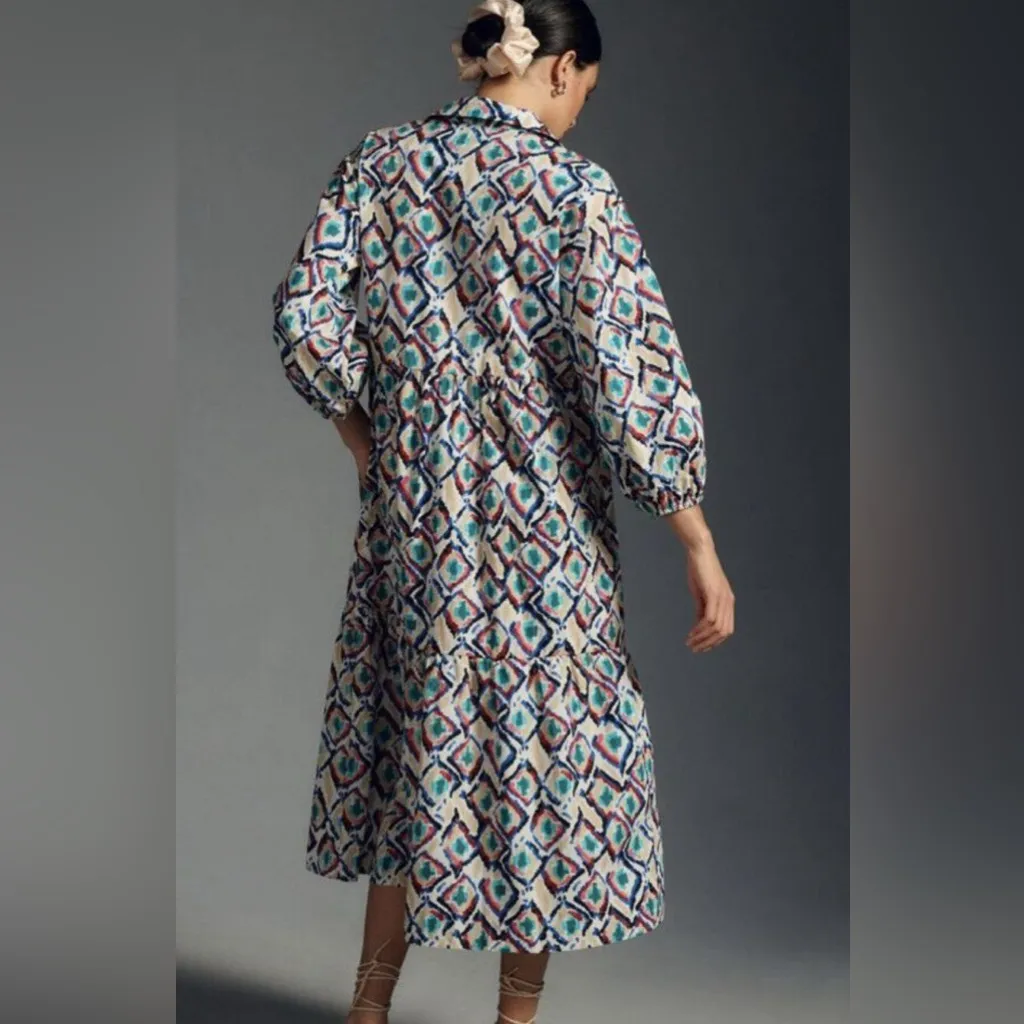 Anthropologoe The Bettina Tiered Shirt pockets Dress by Maeve maxi size L - Image 4