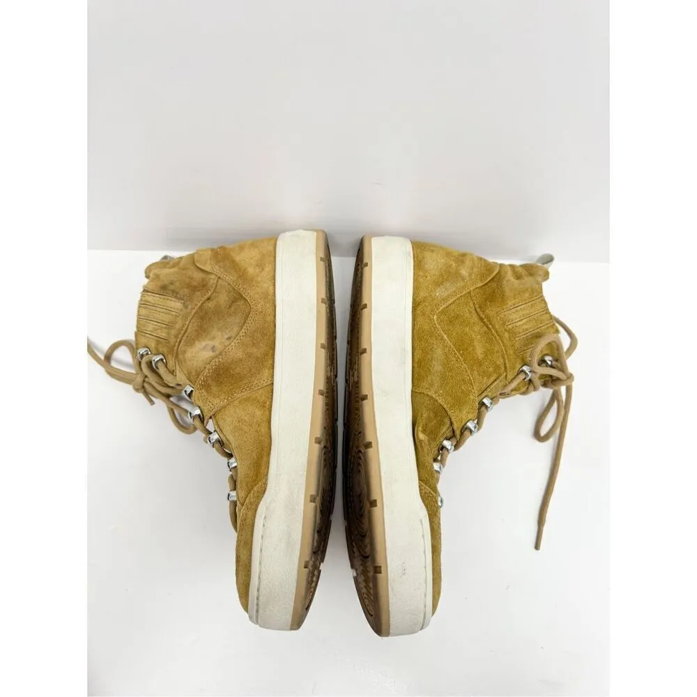 Marc Fisher High Top Sneaker Size 8.5 Fur Lined Tan Suede Lace Up Winter Booties - Image 7