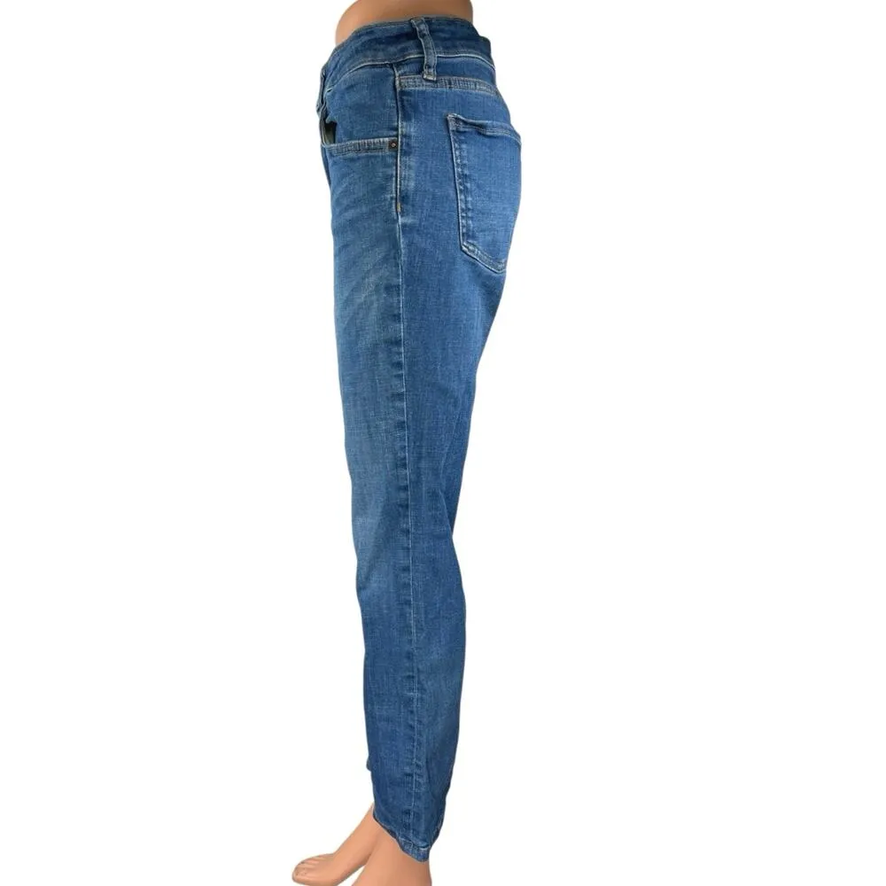 Zara Women's Blue Medium Wash Mid Rise Crop Flared Bootcut Denim Jeans Size 10 - Image 2