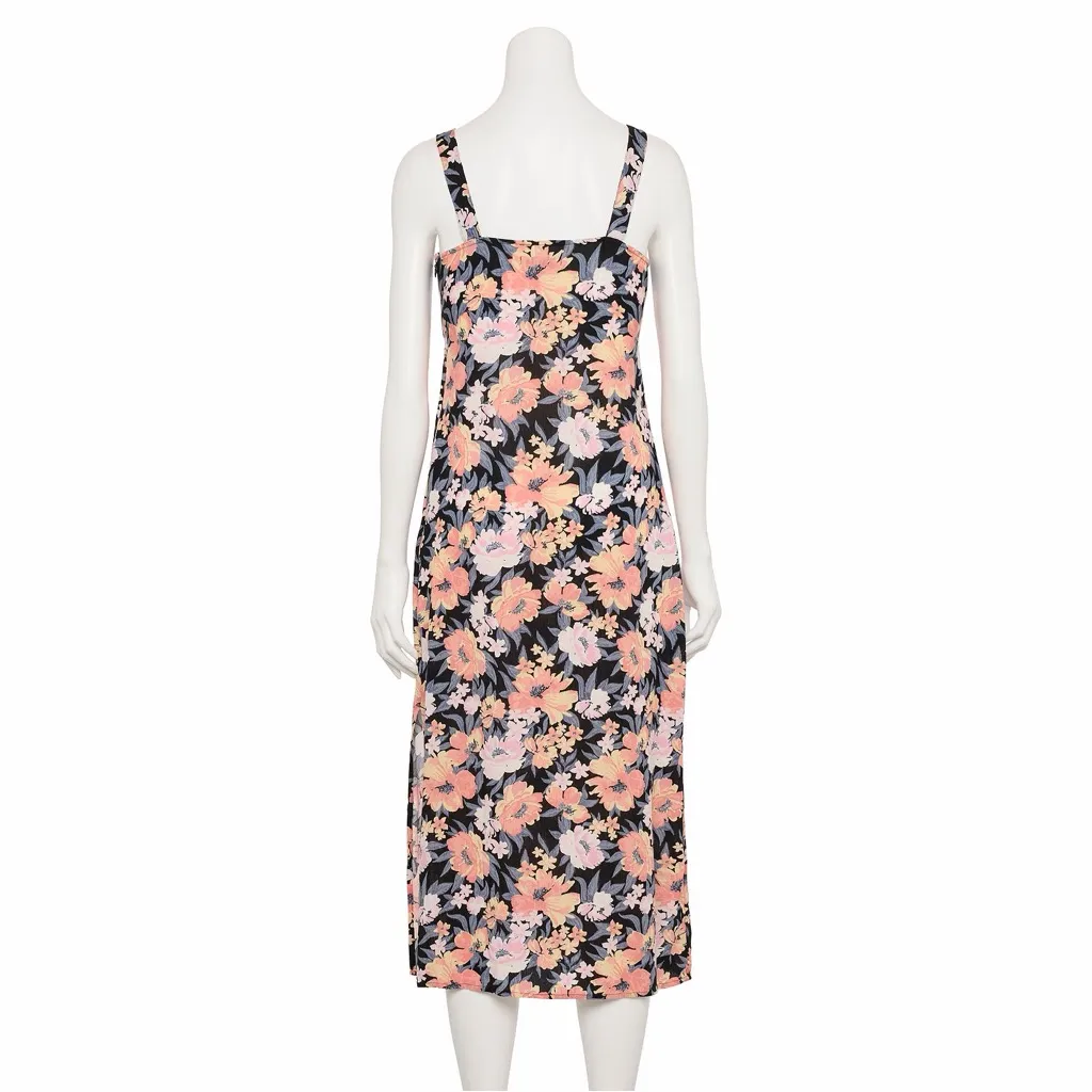 SO Floral Tie-Front Midi Dress – Size Small – Black Peach Floral - Image 3