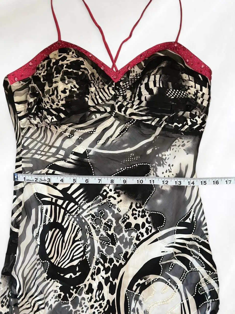 90’s Nightway Black & White Silk Blend Maxi Gown with Pink Beaded Trim – Size 10 - Image 8