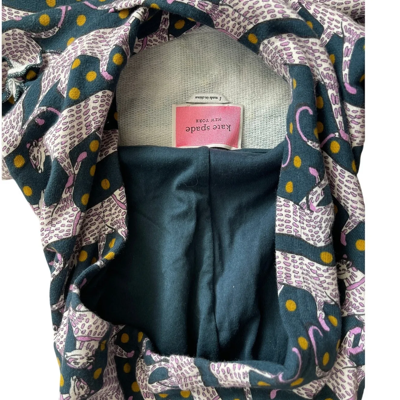 Kate Spade Hooded Cozy Leopard Print Ruffle Sweater Dress‎ Size Large - Image 5