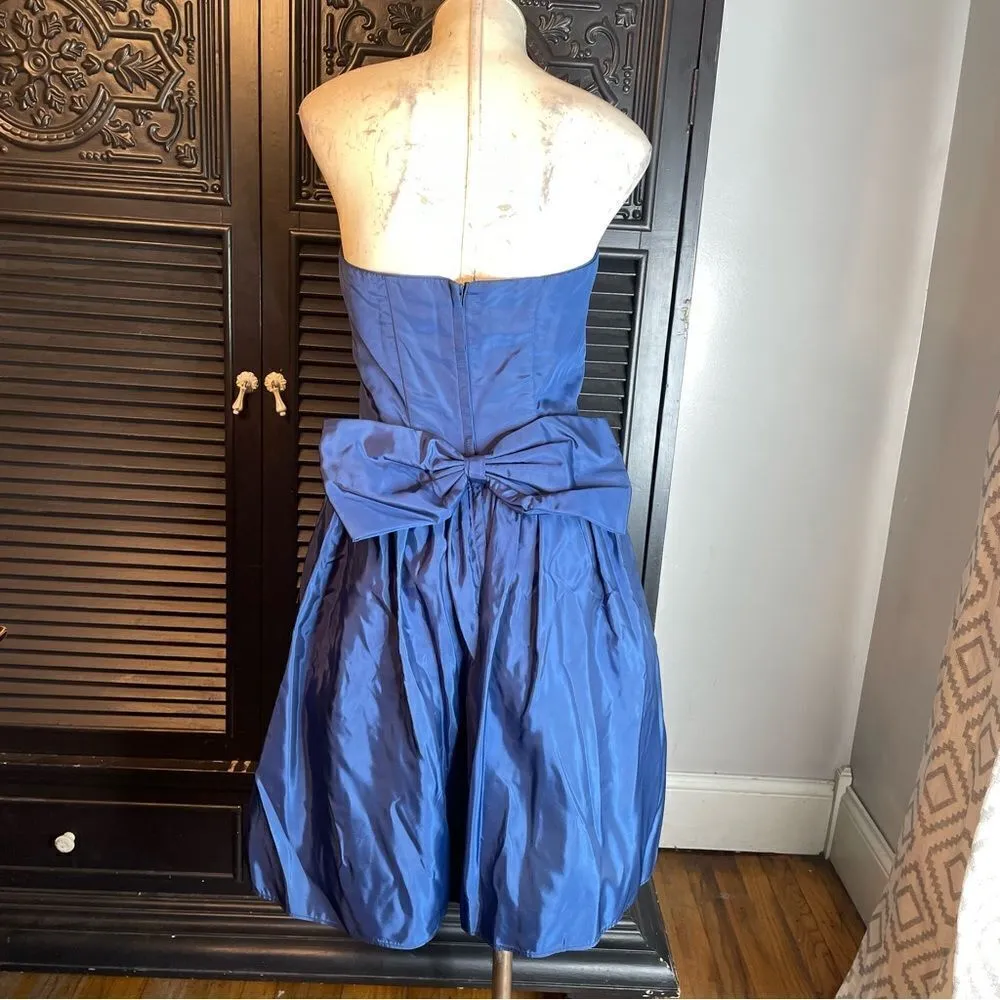 Vintage 80s 90s Gunne Sax Drop Basque Waist‎ Satin Dress Bubble Bow Strapless - Image 3