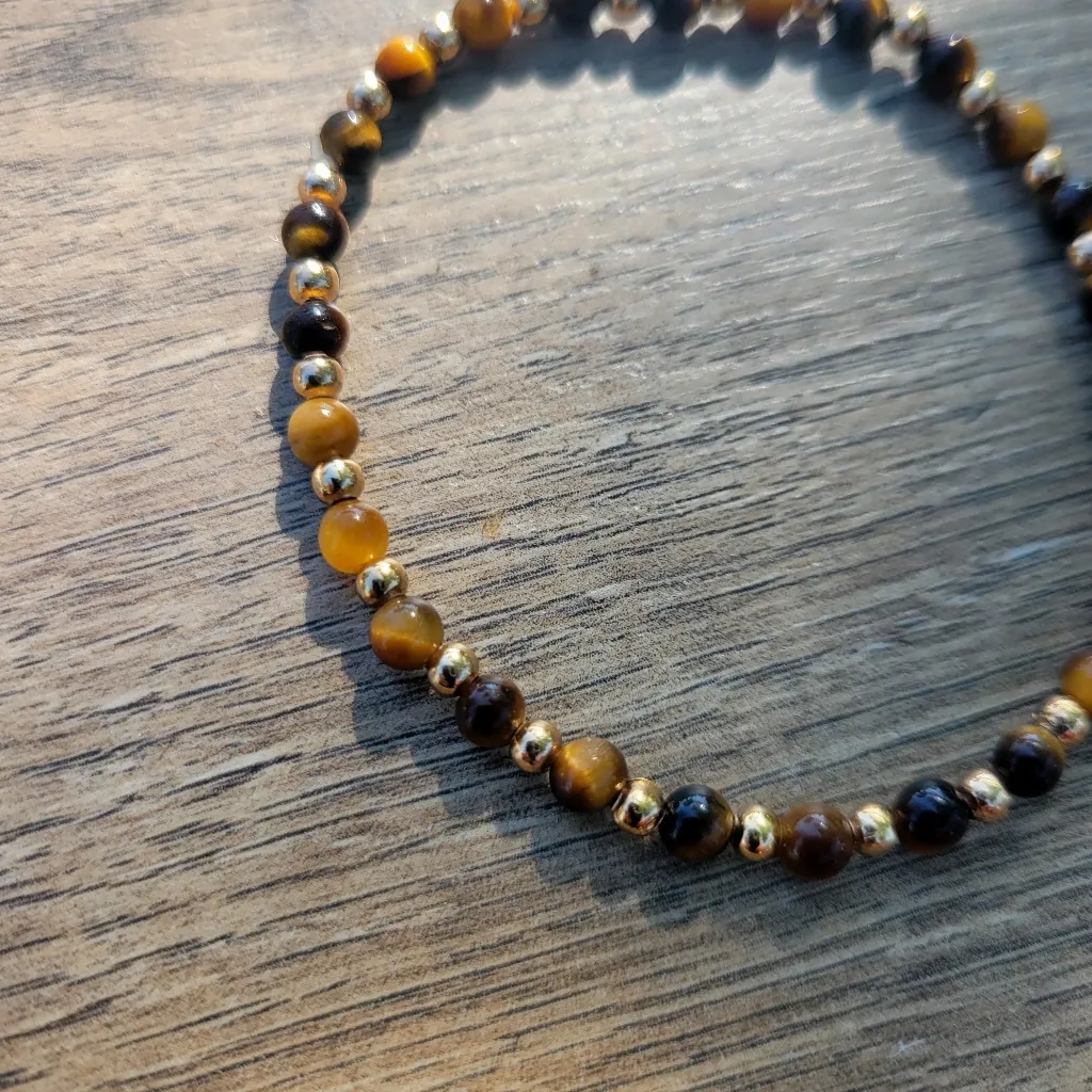 Natural Gemstone Tiger's Eye Dainty Beaded Bracelet 4mm - Image 2
