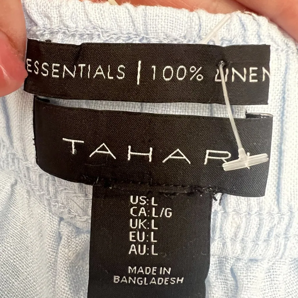 Tahari Essentials 100% Linen Blue Wide Leg Cropped Pants LARGE Lagenlook NEW - Image 6