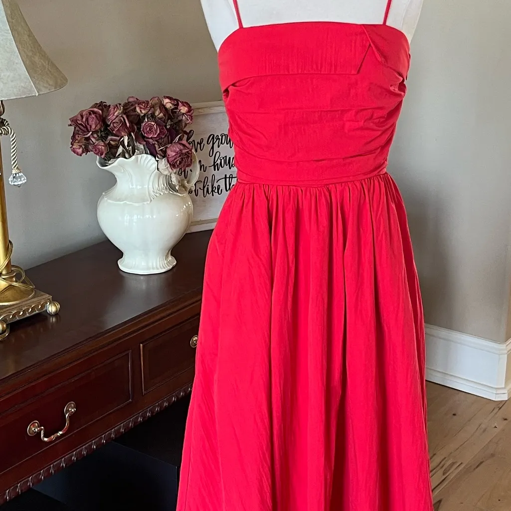 Avara Pinch Tana Red Midi Dress Spaghetti Strap Fit and Flare New Size XS - Image 4