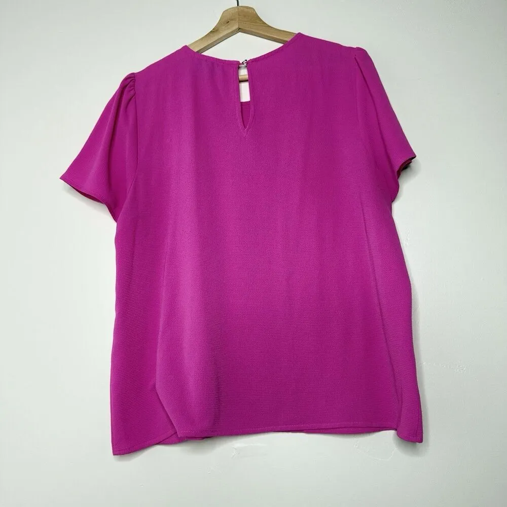 CeCe Pleated Magenta Pink  Blouse short sleeve women blouse Size Large - Image 10
