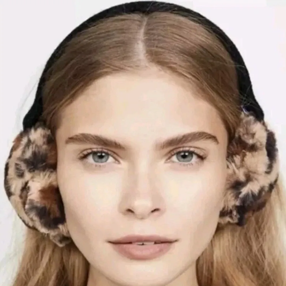 Hat Attack NWT Leopard Black Faux Fur Cozy Luxe Winter Earmuffs One Size - Image 2