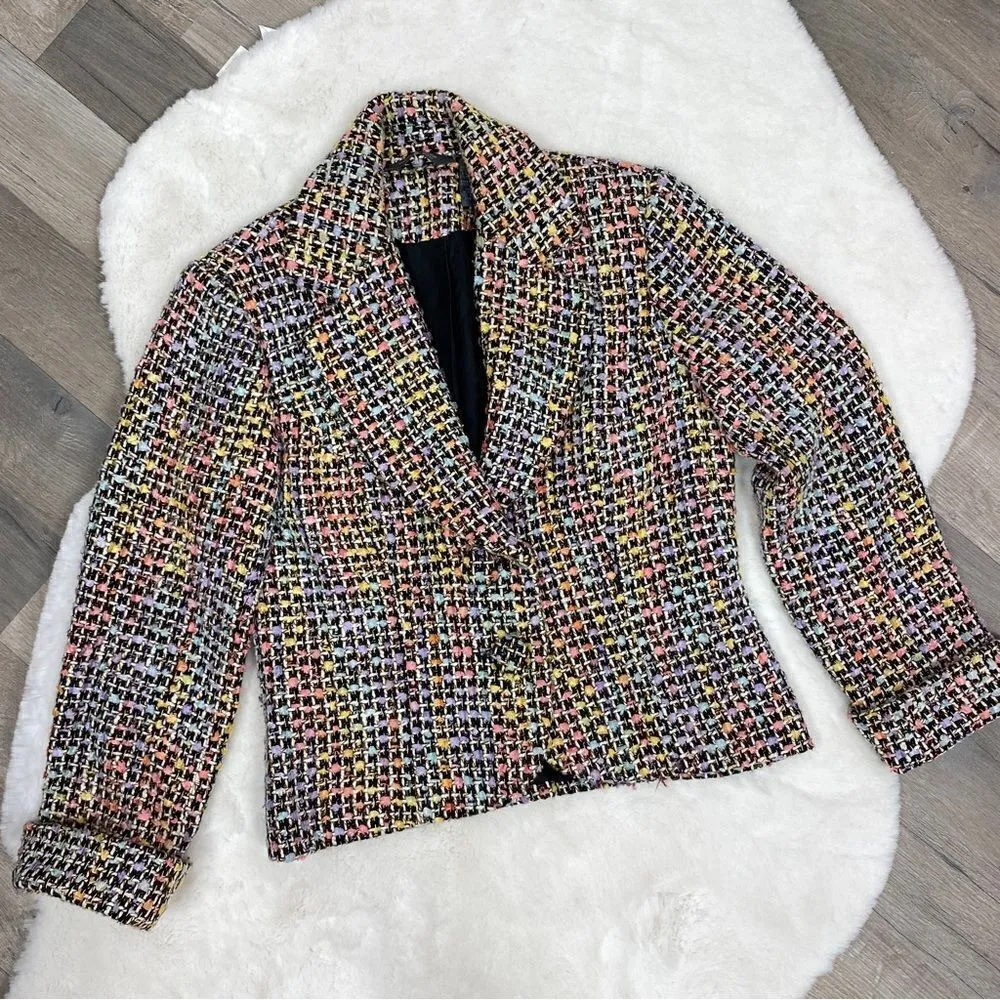 Hillard & Hanson Pastel Multi Tweed Blazer Jacket 6P Two Button - Image 8