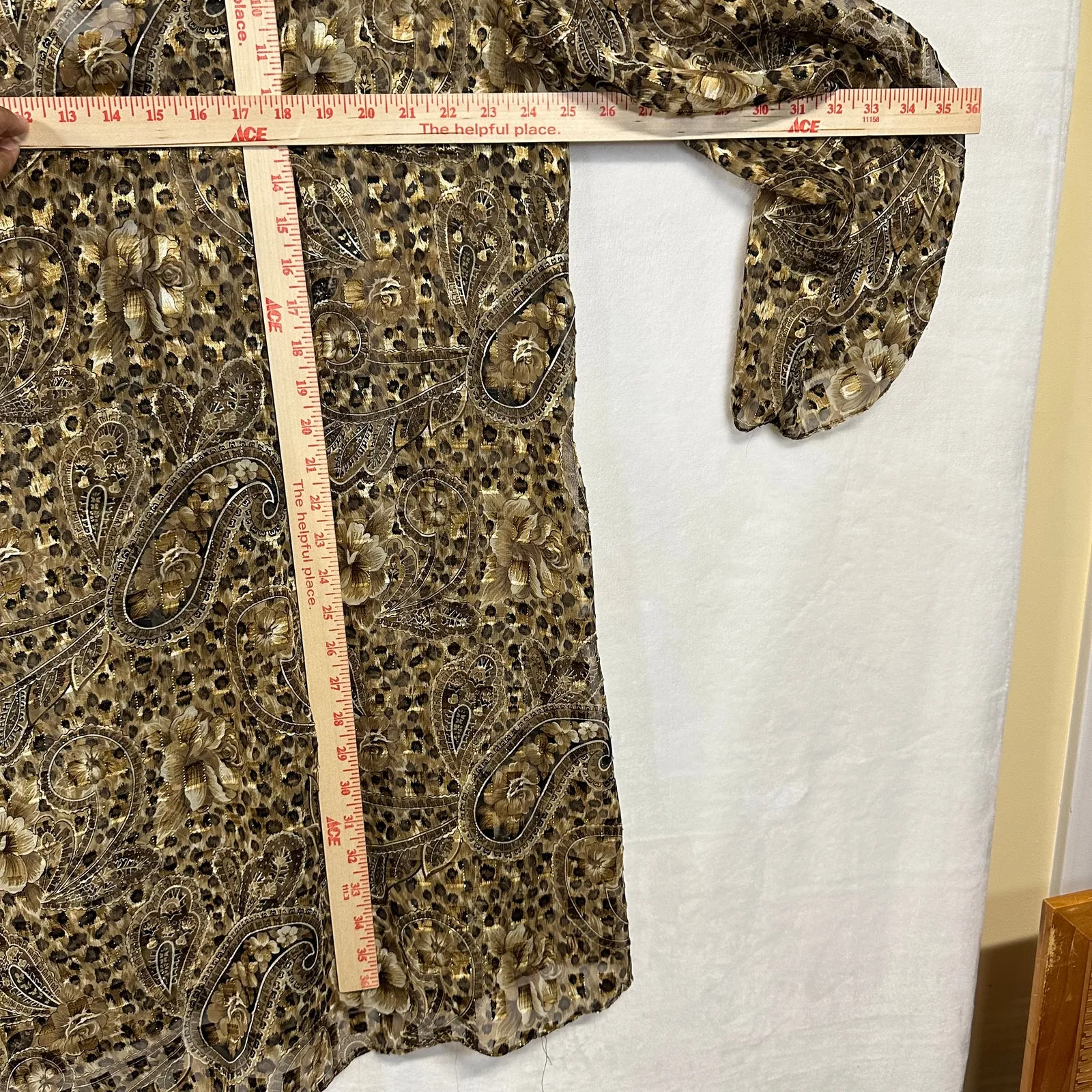 Vintage Maggie Barnes Paisley Animal Print Clipdot‎ Brown Flowy Cardigan Tied - Image 7