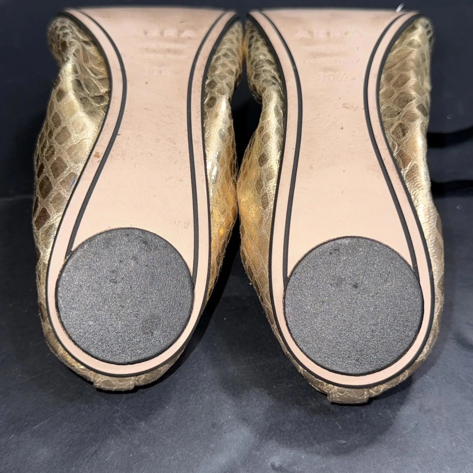 Aera Brigitte Flat Ballet Shoes Gold Python Vegan Italy Y2K Luxury Designer 39.5 Size 9 - Image 3
