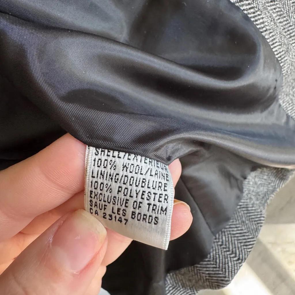 Talbots Dark Gray Herringbone Wool Zip Up Blazer Overcoat Womens 8 Academia - Image 5