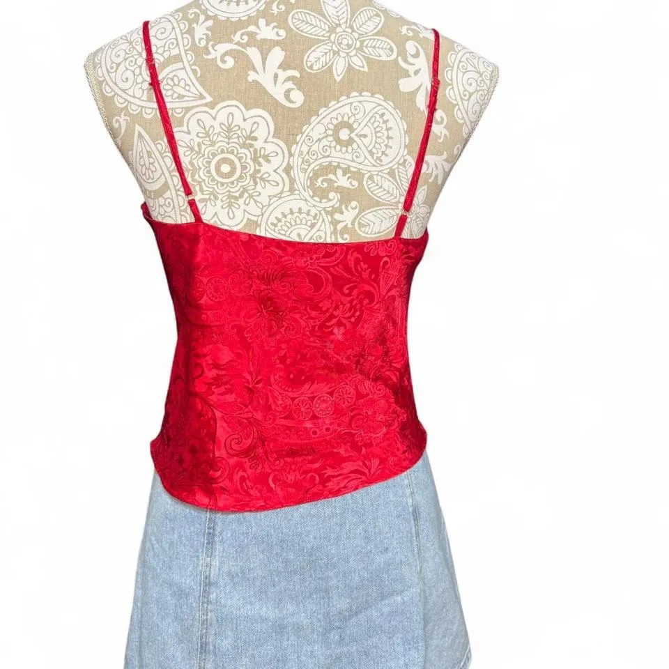 Victoria's Secret Red Jacquard Lace Corset Cami Vintage Lingerie Y2K Coquette S - Image 4