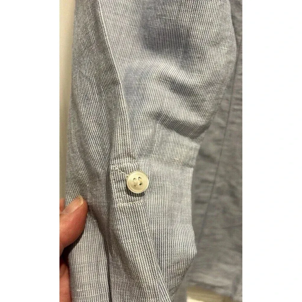 H&M Divided Blue Striped Linen Cotton Buttondown Tunic Top‎ Blouse Women’s Sz 14 - Image 6