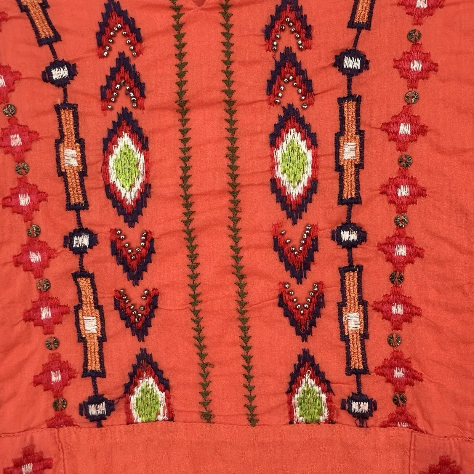 New Direction Boho Gauzy Top Orange Embroidered Western Split Neck Size 3X - Image 5