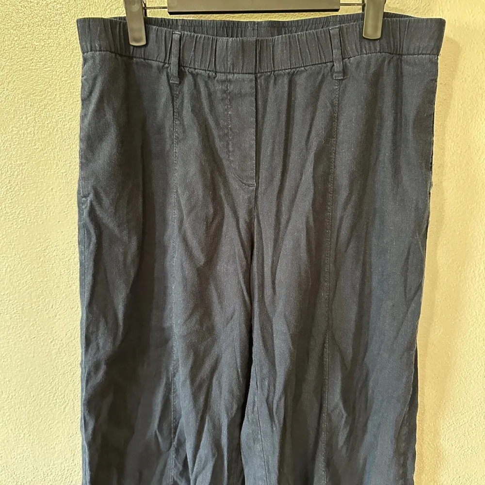 J.Jill Linen Blend Wide Leg Crop Pants Stretch Pull On Casual Womens Size Medium Blue - Image 2