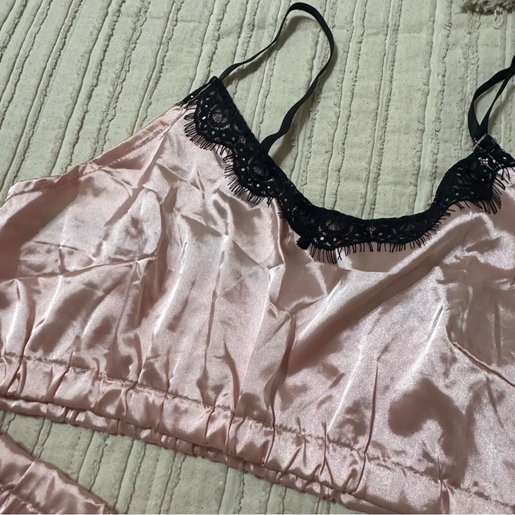 NWT Shein Blush Satin and Lace Pajama Set - Image 2