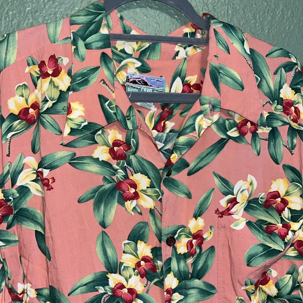 Reyn Spooner Vintage Hawaiian Floral Rayon Camp Shirt Hawaii Tropical Shirt Pink Size XXL - Image 6